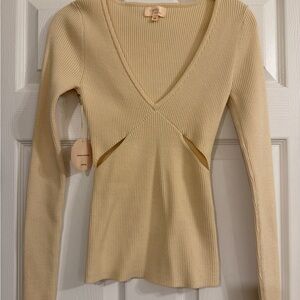 NWT Camila Coelho Tate Sweater Long-Sleeve V-Neck Sweater - Ivory